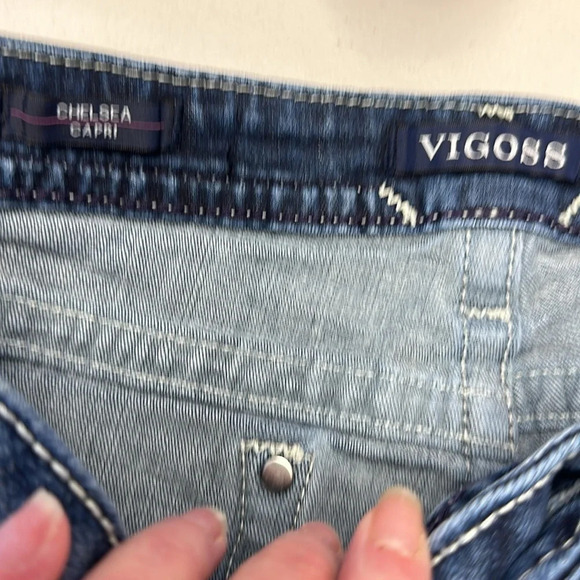 Vigoss Womens Chelsea Heritage Capri Jeans Embroidered Gems 1/2 - Picture 11 of 16